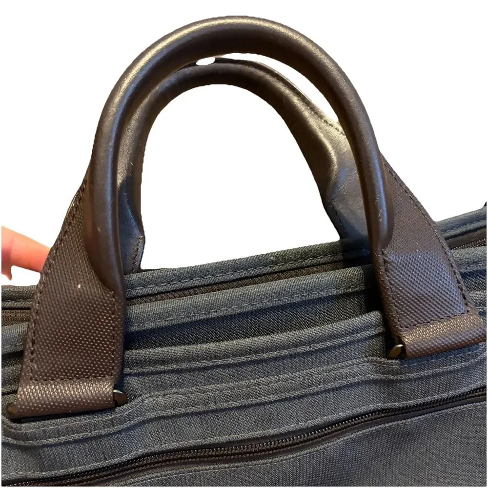 TUMI Alpha 3 Slim Deluxe Portfolio - Gray/ Blue Accents Embroidered* Doctor Bag